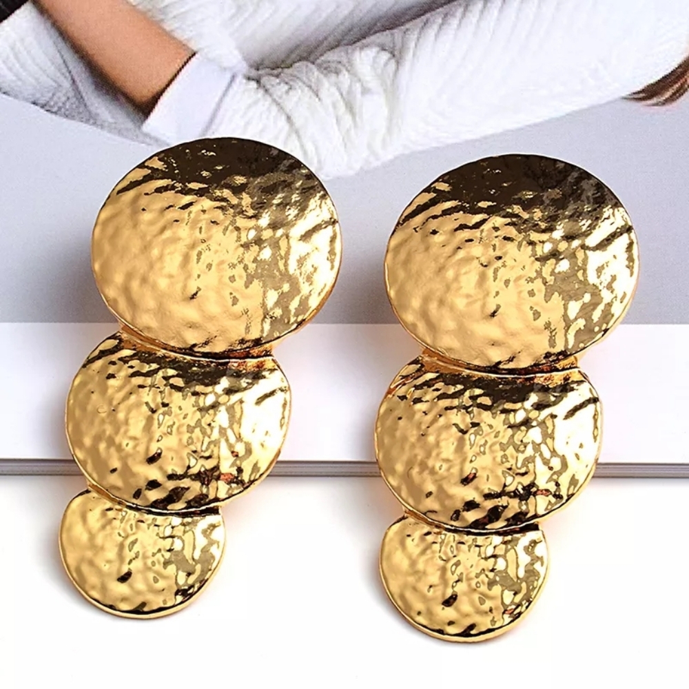 Gold Color Metal Statement Drop Earrings